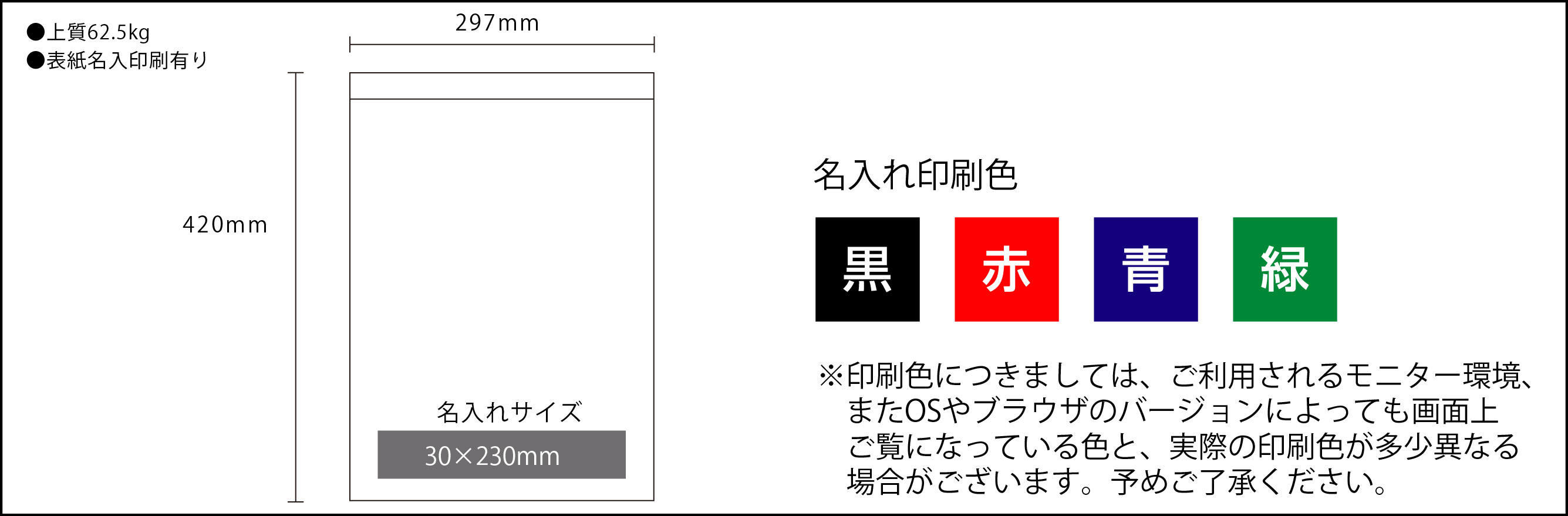 カレンダー名入れサイズ印刷色